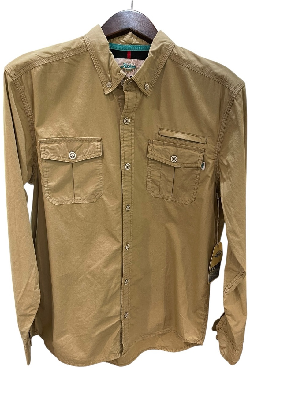 New Hobie by Hurley Utility Shirt Roll up Sleeves Vented SZ M Khaki